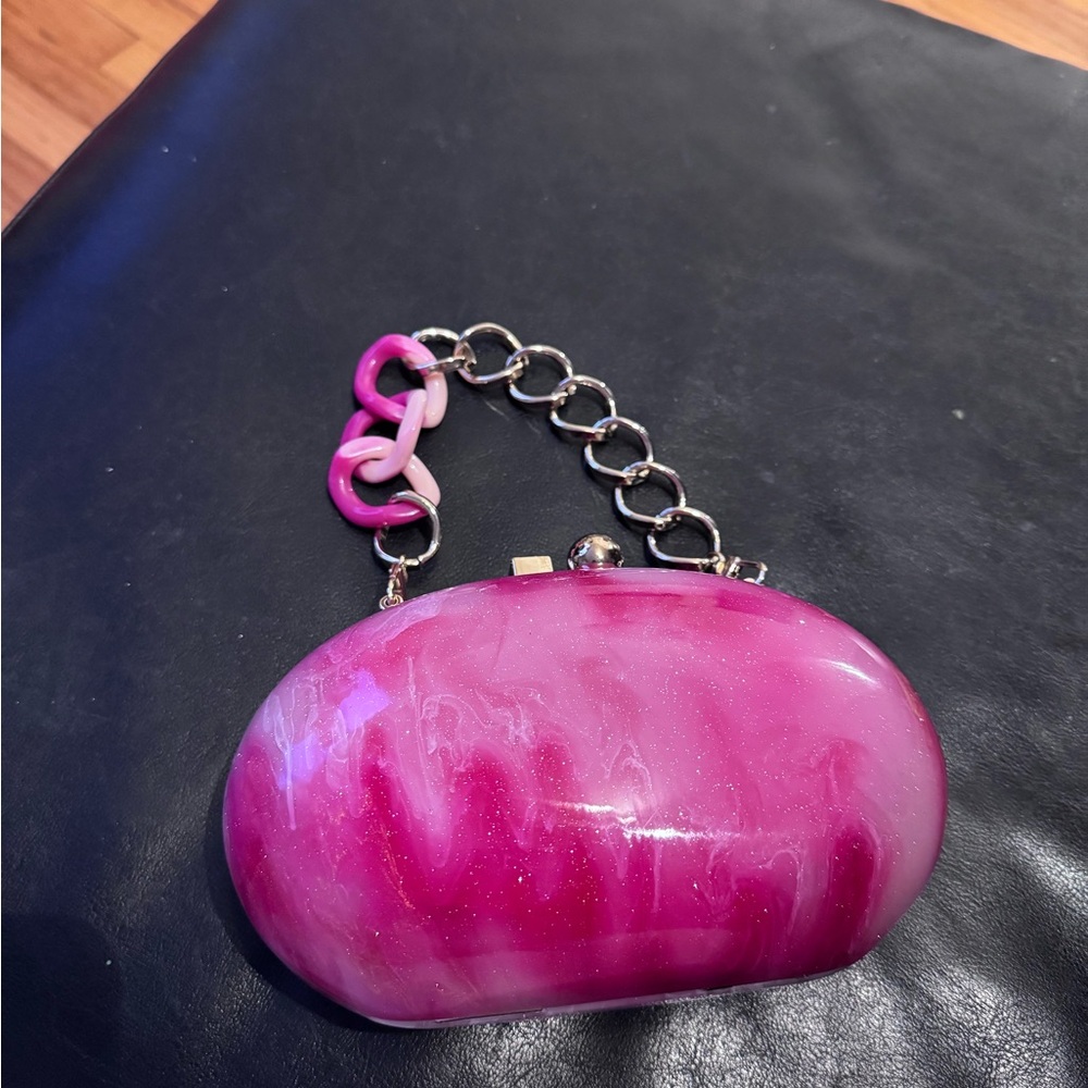 Marble Clutch pearlescent acrylic oval evening chain strap multicolor resin link
